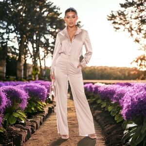 WOMEN'S SATIN PANT SET- TAUPE SIZE MEDIUM